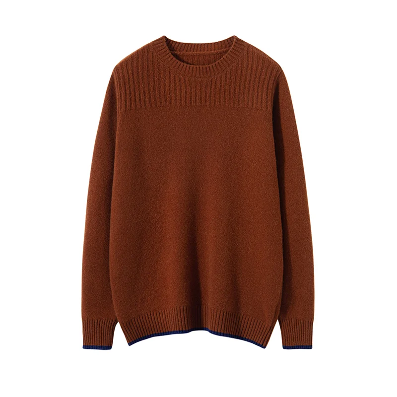 Suéter clásico de lana merina de 100% para hombre, nuevo estilo, Otoño Invierno, cuello redondo, suave, grueso, cálido, Jersey para hombre, suéter, Top de punto informal, ropa