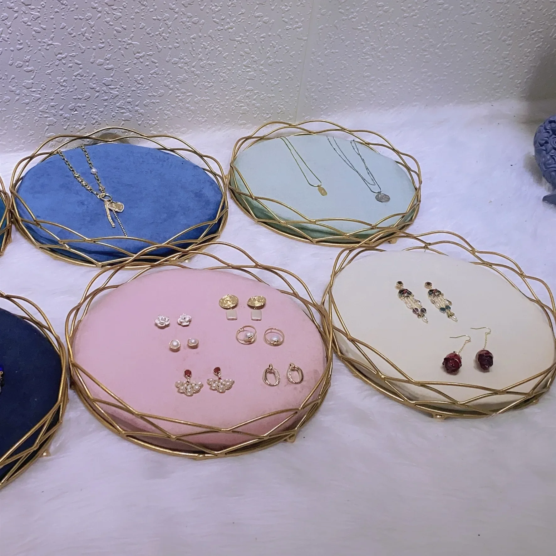 High Quality Velvet Circular Jewelry Organizer Tray Jewelry Counter Window Display Holder Ring Earring Necklace Stroage Case