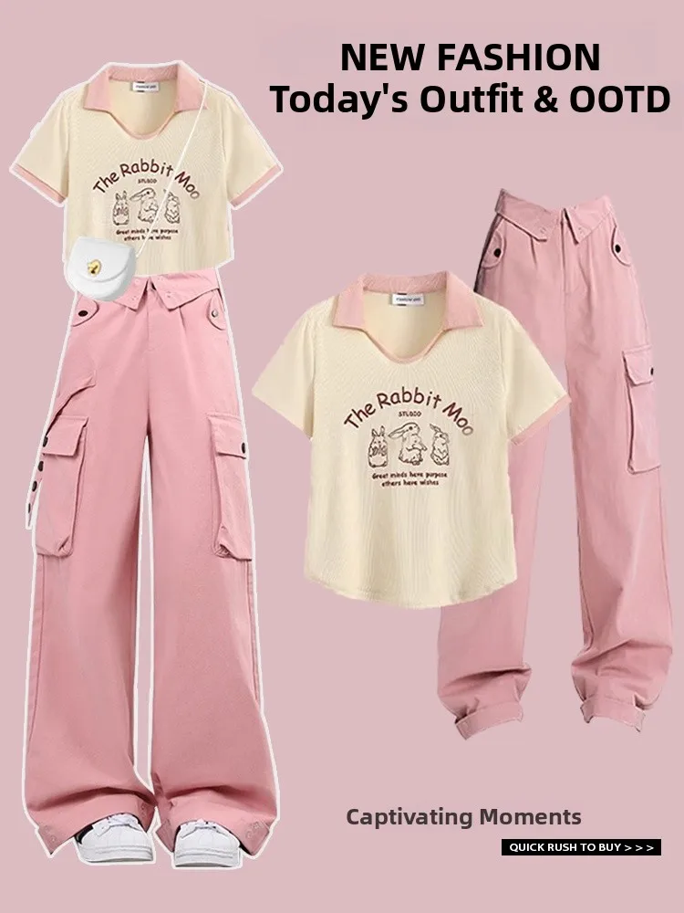 

Fashionable Two-Piece Set Casual Workwear Elegant Youthful T-Shirt Top Slimming Leisure Versatile Pants for Young Women
