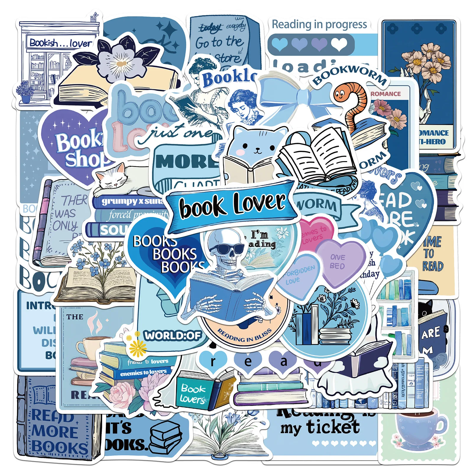 10/25/50 Uds. Pegatinas de lectura de libros azules para amantes de los libros, Graffiti para álbum de recortes DIY impermeable, calcomanías para teléfono y portátil, maleta