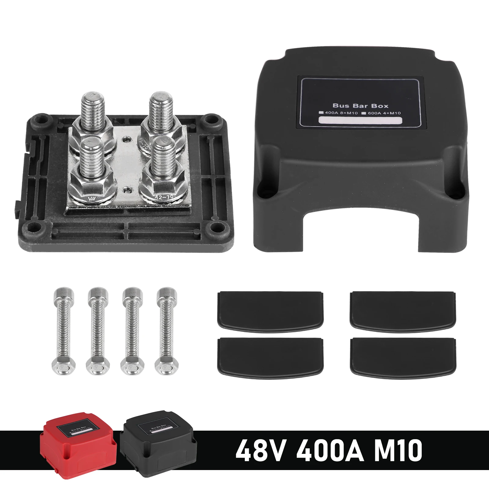 

400A 48V Bus Bar Tin Plated Copper Power Distribution Block Ground Busbar Box 4XM10 For Auto RV Marine Truck Boat Heavy Duty