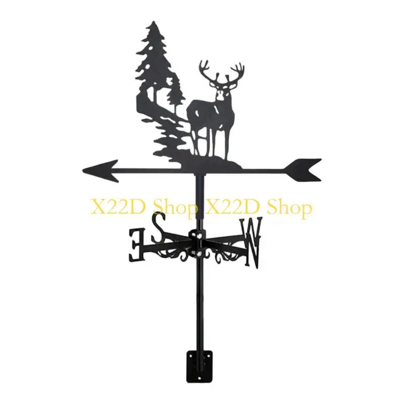 X22D Weather Vane Rooster Design Roof Mount Yard Decoration Metal Wind Direction Light