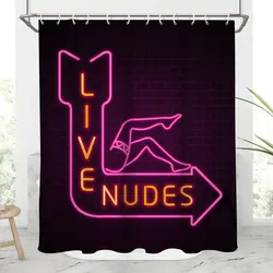 Live Nudes Shower Curtain Funny Neon Sign Blue Pink with Sexy Girl Purple for Adult Bath Decor Polyester Fabric Bathroom Curtain