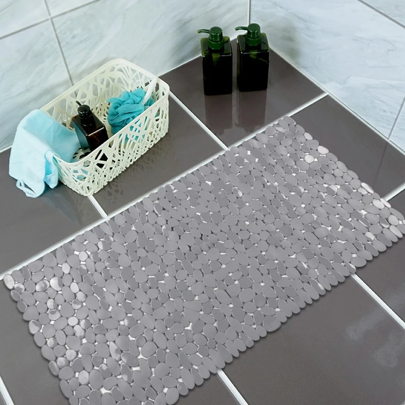 cobblestone Stone Bath Mat Slip-Resistant Pebble Design PVC Shower Mat  with Suction Cup for Kitchen