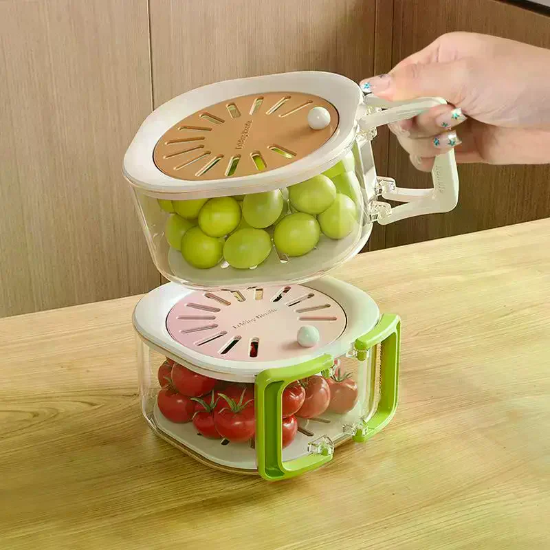 2-in-1 Double Layer Drain Basket Fruit Drainer Container With Foldable Handle Food Strainer Thickened Fruit Plate Easy To Clean