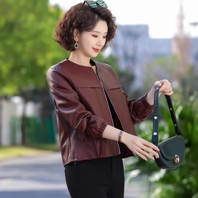 2025 Autumn Fashion Hooded PU Leather Jacket For Women Loose And Versatile Stylish Casual Coat Top w509