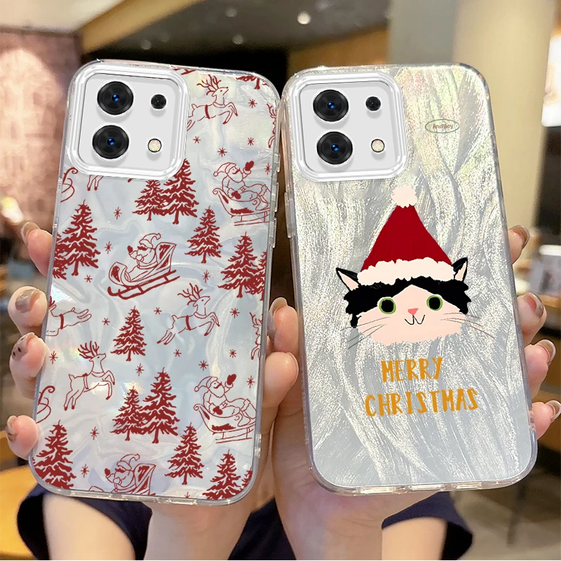 Cute Christmas Cartoon Tree Gradient Phone Case For Redmi Note13 12 11 10 9 ProPlus 14C 13C 12C 10C 9C A2 A1 Hard Non-Slip Cover