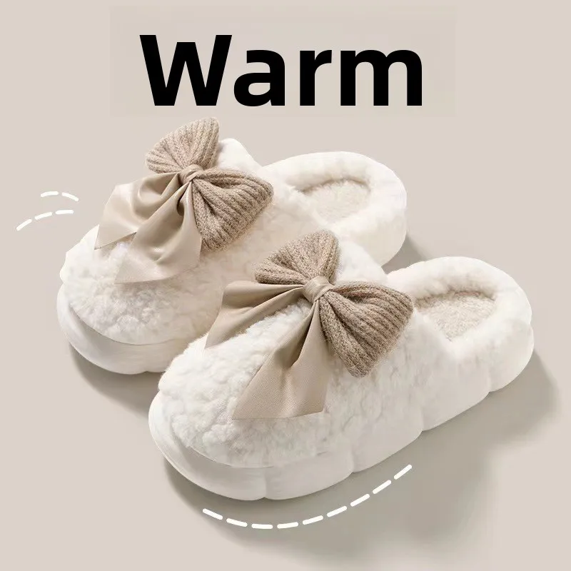 Winter Cute Butterfly Cotton Slippers for Women Non Slip Thick Sole Fluffy Indoor House Shoes Warm Maternity Home Footwear image 6