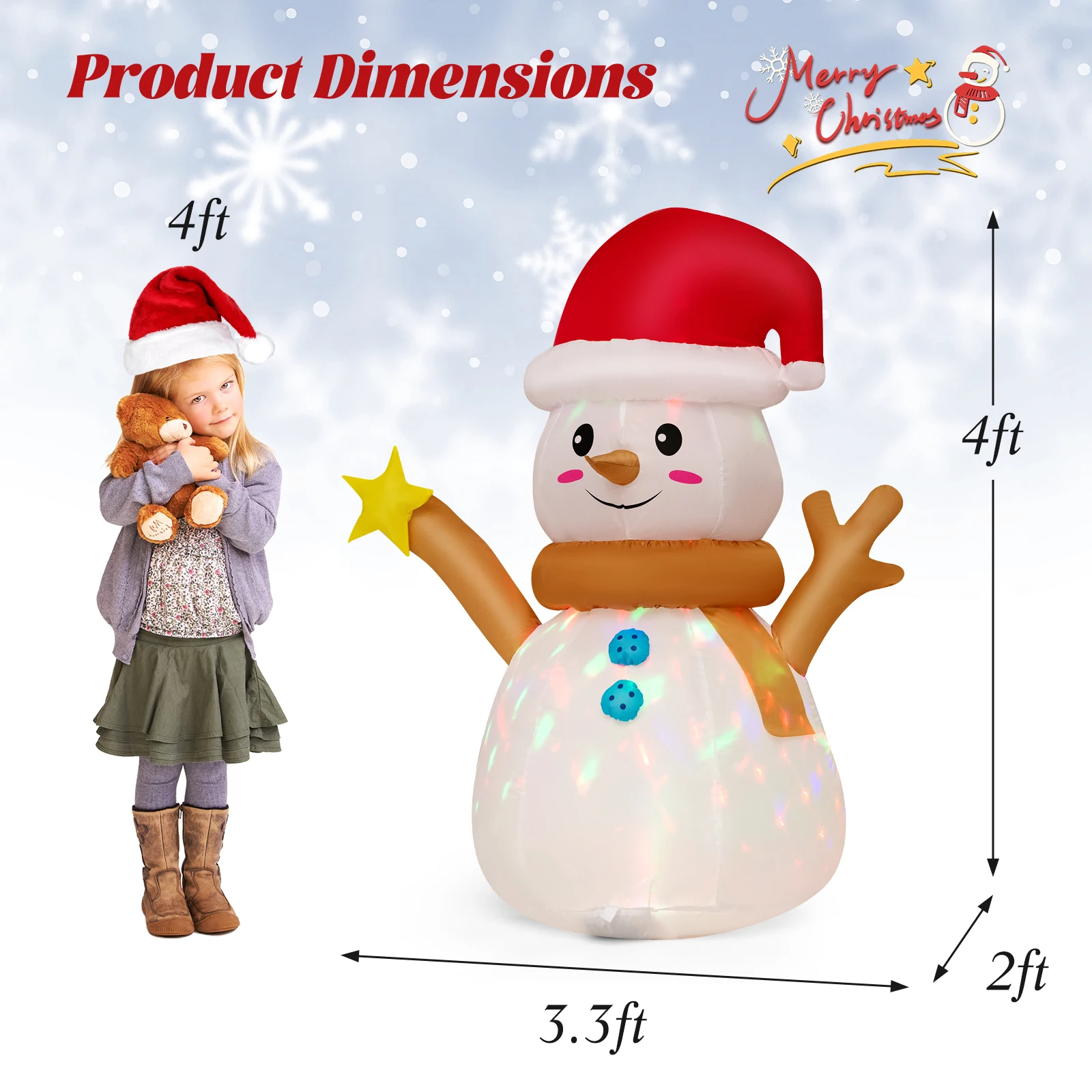 4 FT Inflatable Christmas Snowman Blow-up Decoration w/ 360° Rotating LED Lights