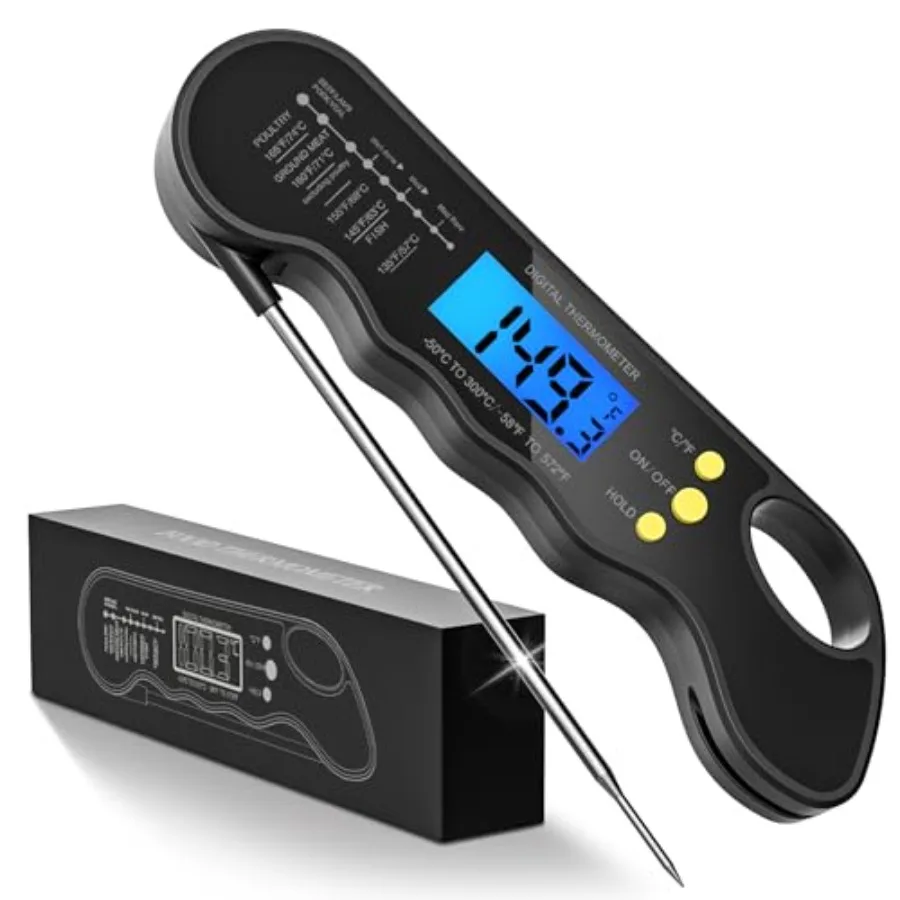 

Instant Read Meat Thermometer, Fast and Accurate Digital Food Thermometer with Magnet, Backlight, Waterproof for Cooking, BBQ,
