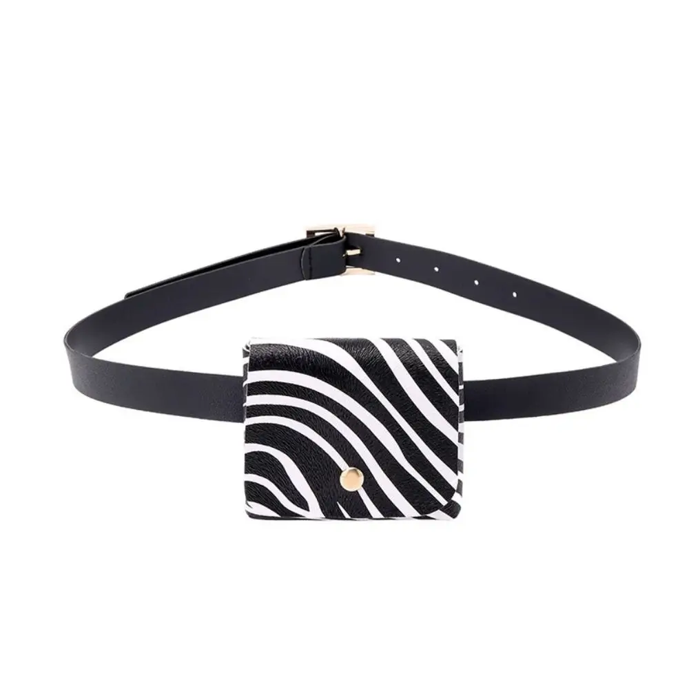 Simple Leopard Print Mini Waist Bag Stripe 2 in 1 Coin Purse Small Square Bag PU Leather Women Belt Bag Ladies