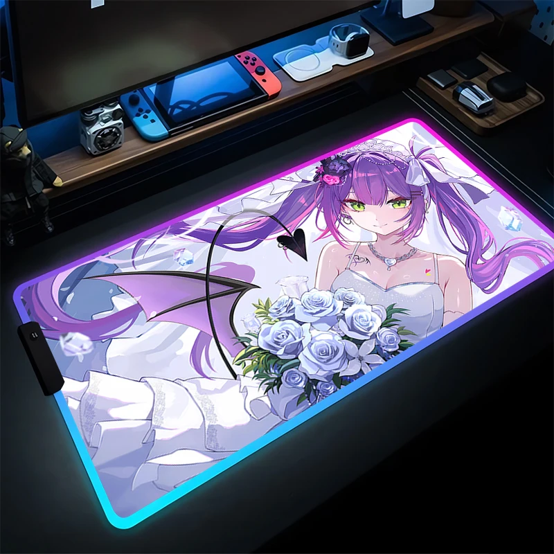 

Mouse Pad Kawaii Gaming Accessories LED PC Computer Hololive Anime Keyboard Pad RGB Laptop Gamer Desk Mat Alfombrilla Mousepad