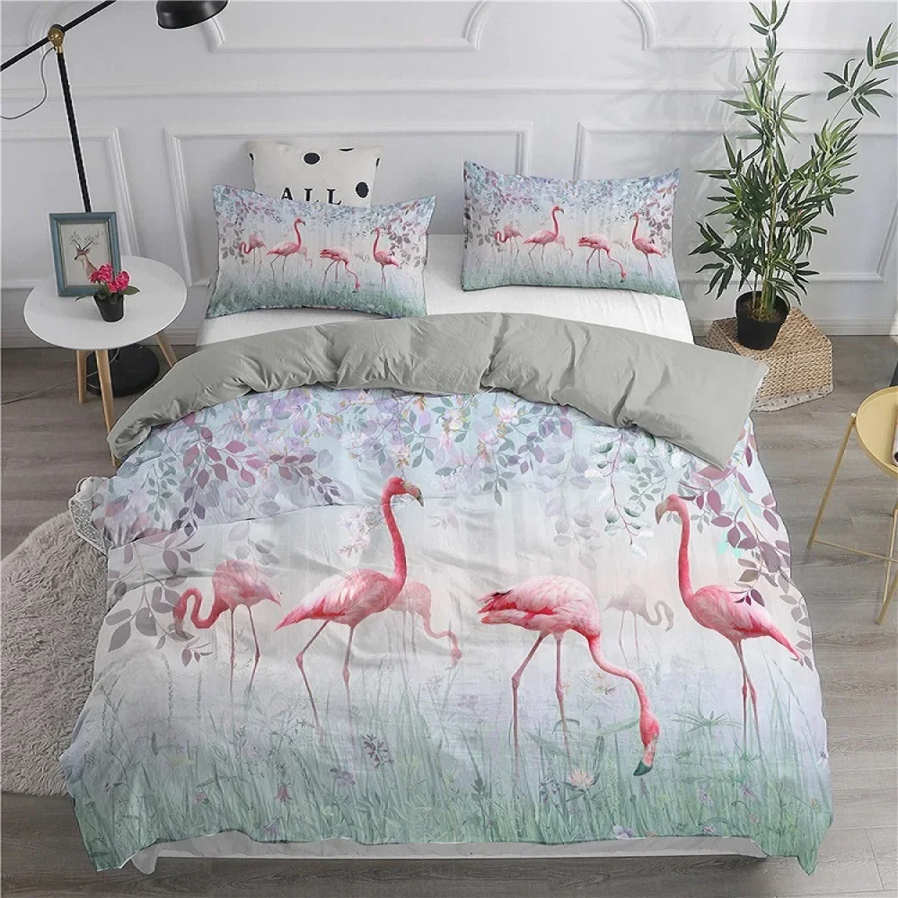 

Cartoon Pink Flamingo Bedding Set Girls Kids Teens Cute Duvet Cover Set Single Twin Queen King Size 2/3pcs Polyester Quilt Cover