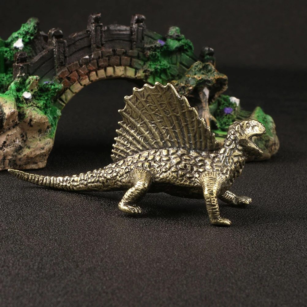 Dinosaur Microlandscape Dilosaur Statue Figurine Sculpture Golden Craft for Decor