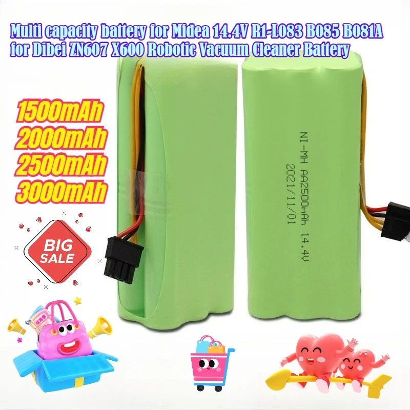 

Multi capacity battery for Midea 14.4V R1-L083 B085 B081A for Dibei ZN607 X600 Robotic Vacuum Cleaner Battery