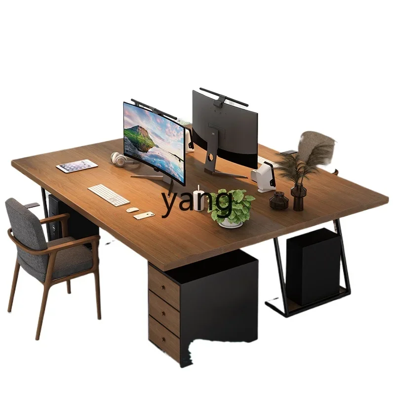 طاولة وكرسي من الخشب الصلب LH، مكتب مزدوج للكمبيوتر المالي مع خزانة جانبية