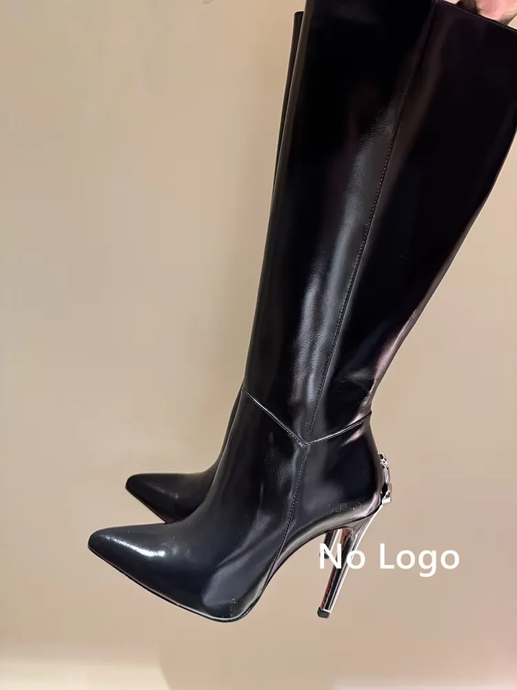 ABENGYA Sexy Black Suede Leather Knee High Boots For Women Sexy Strange Heels Party Long Boots Autumn Thin High Boots Women view 3