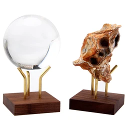 New arrival Small wood stand crystal ball with gold stand golf ball displays gemstone crystal holder sphere stand