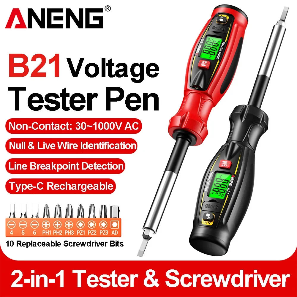 

ANENG B21 Non Contact Voltage Tester Pen AC 30V -1000V Rechargeable Voltage NCV Wire Detector Breakpoint lookup Electrician Tool