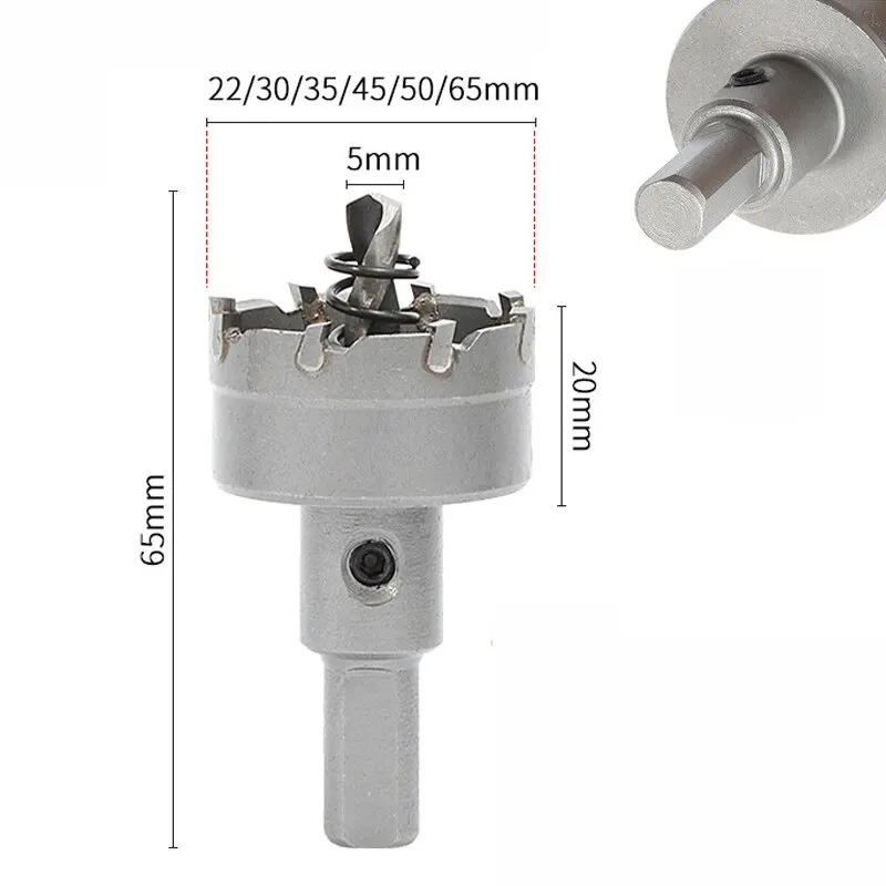 ชุดเลื่อยเจาะรูทังสเตนคาร์ไบด์ขนาด22-65มม. 6ชิ้น-ที่เปิดสเตนเลส/รูโลหะดอกสว่านแบบขยายได้