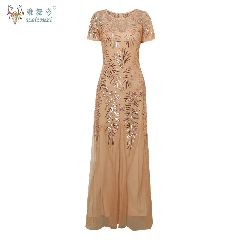 スパンコールサマードレス女性ブライズメイドイブニングドレスメッシュボディコンウェディングパーティードレス Vestidos ゴージャスなラウンドネック半袖