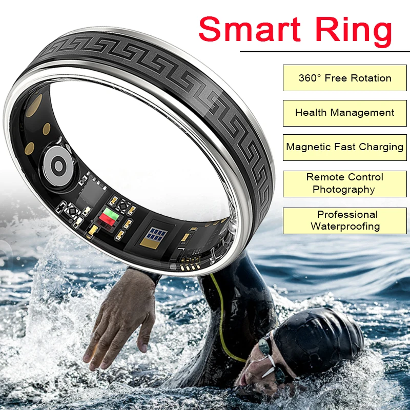 

Вращающееся умное кольцо для мужчин и женщин, мониторинг сердечного ритма, кислорода в крови, несколько спортивных режимов, кольцо, распакомое водонепроницаемое кольцо