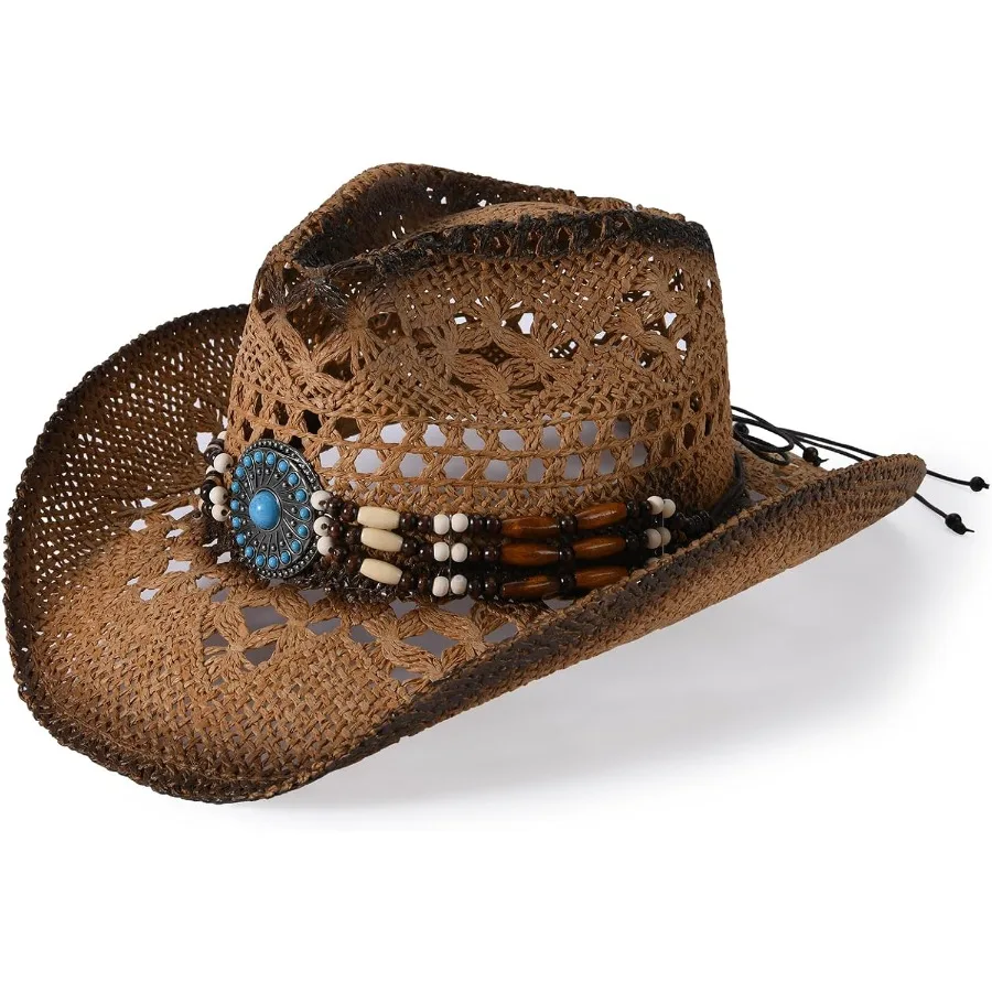 

Widebrimmed straw cowboy hat for men and women ideal for summer outdoor activities western style cowgirl hat with breathable de