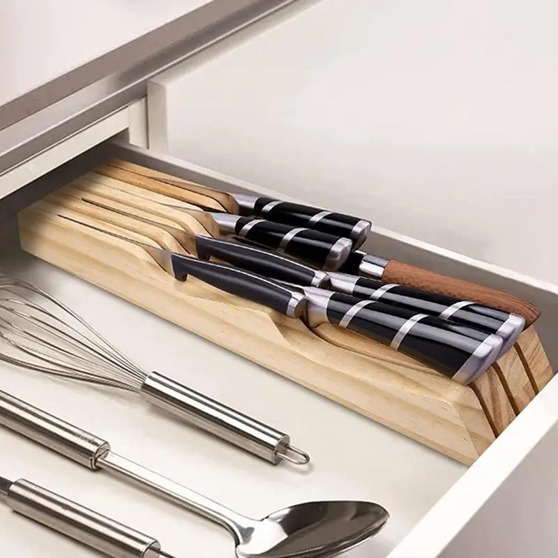 Wooden Drawer Knife Holder Solid Wood Knife Storage Rack Kitchen Horizontal Utensil Organizer Radiation Pine Spoon Rack Shelf