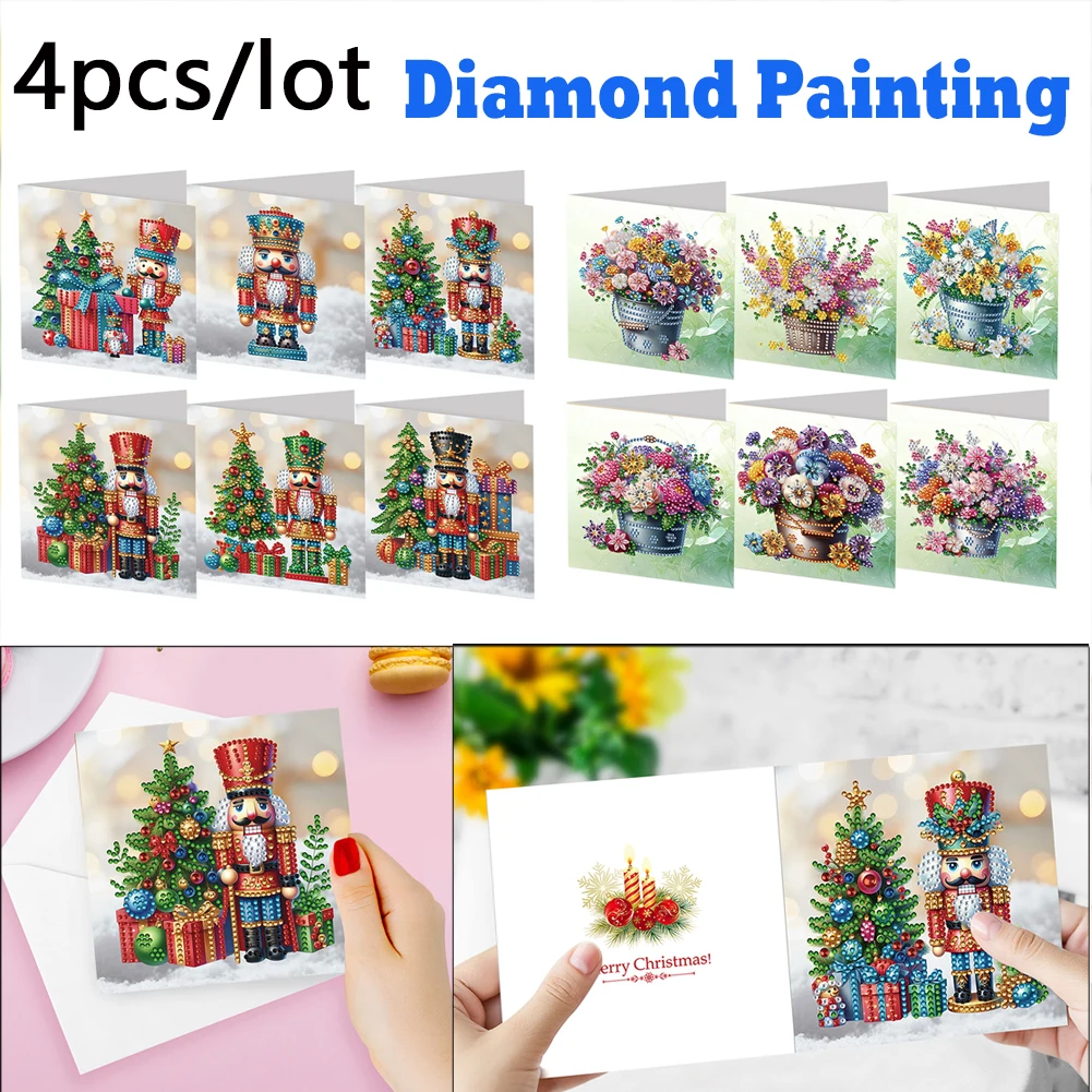 6Pcs Christmas Series DIY Diamond Painting Card Rhinestone Painting Card Kit Diamond Drawing Card for Family Friends Gift