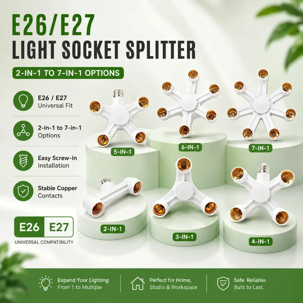 2/3/4/5/6in1 E27 To E27 LED Light Bulb Socket Splitter Adapter Holder Converter For Home Studio Photography Lighting Lamp Holder