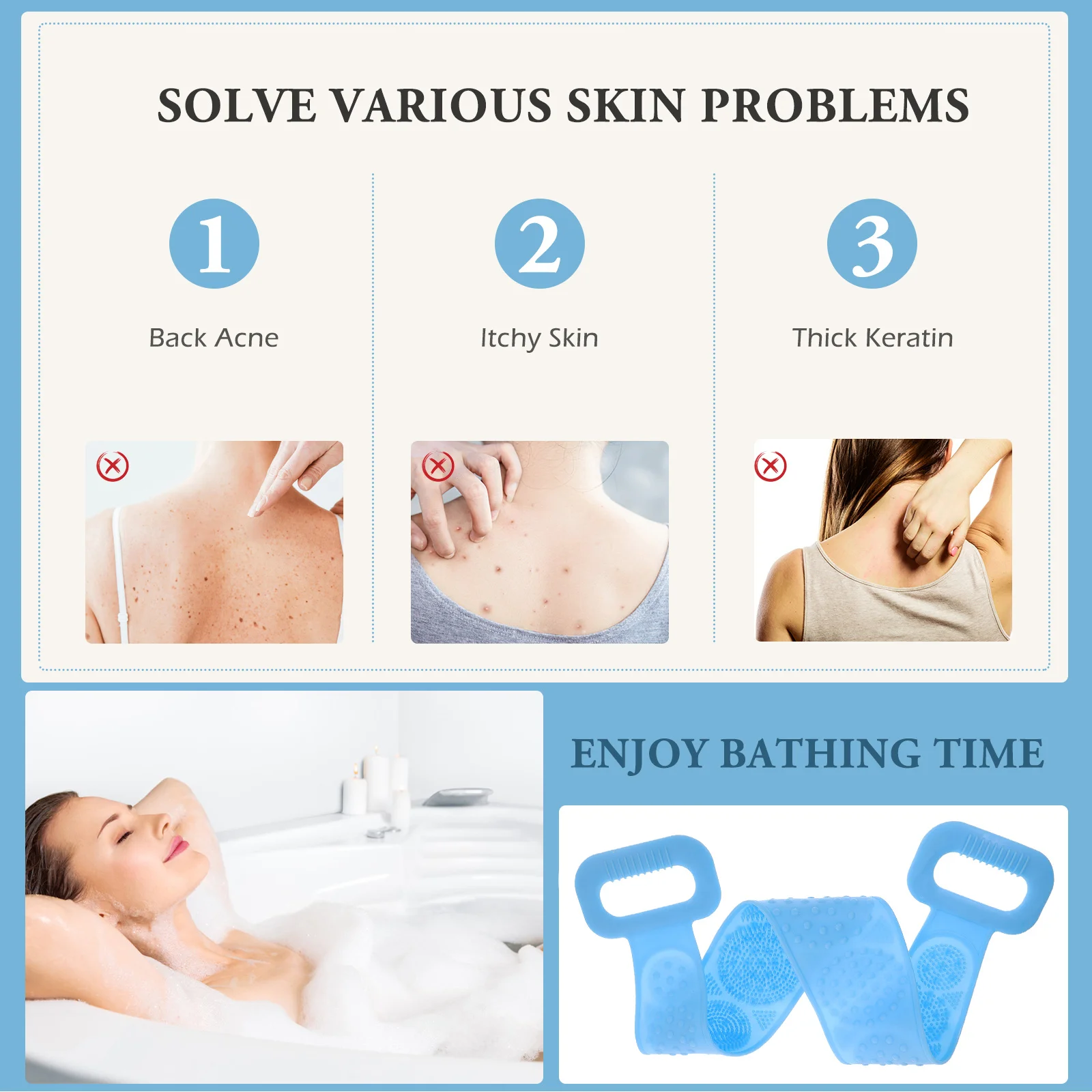 

Silicone Bath Body Brush Double Side Design Exfoliating Back Scrubber For Smooth Skin Deep Clean Massage Tool Blue