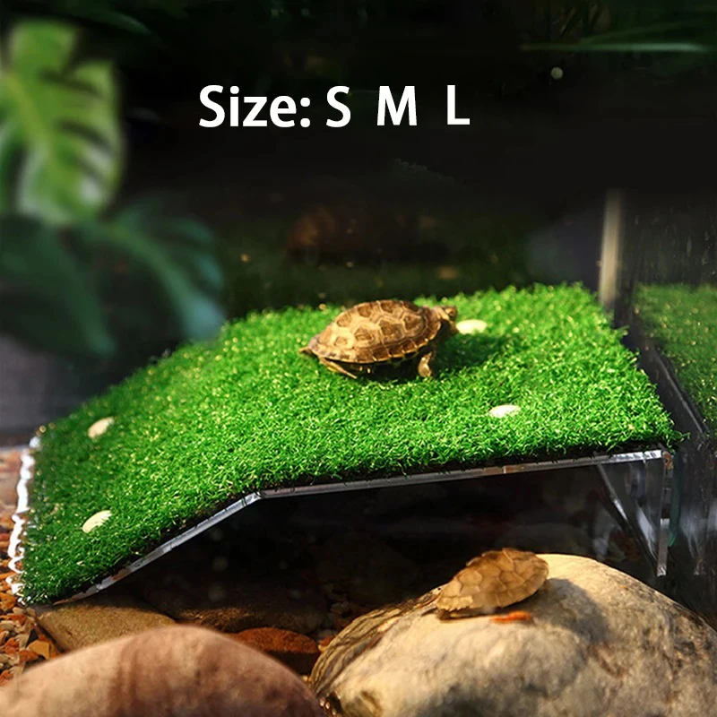 Turtle Basking Platform Turtle Habitat Simulation Lawn Ramp Turtle Dock Floating Island for Reptile Terrarium Aquarium Accessory