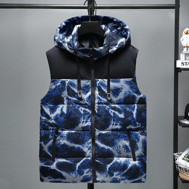 

8XL Cotton Padded Windproof Vests Men Loose Waistcoats Casual Printed Sleeveless Ves Zip Autumn Winter Warm Coats Plus Size