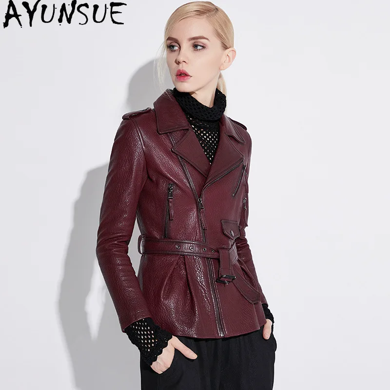 AYUNSUE Giacca in vera pelle da donna 2025 100% cappotto di pelle di pecora giacche da moto primavera autunno abbigliamento donna novità in capispalla