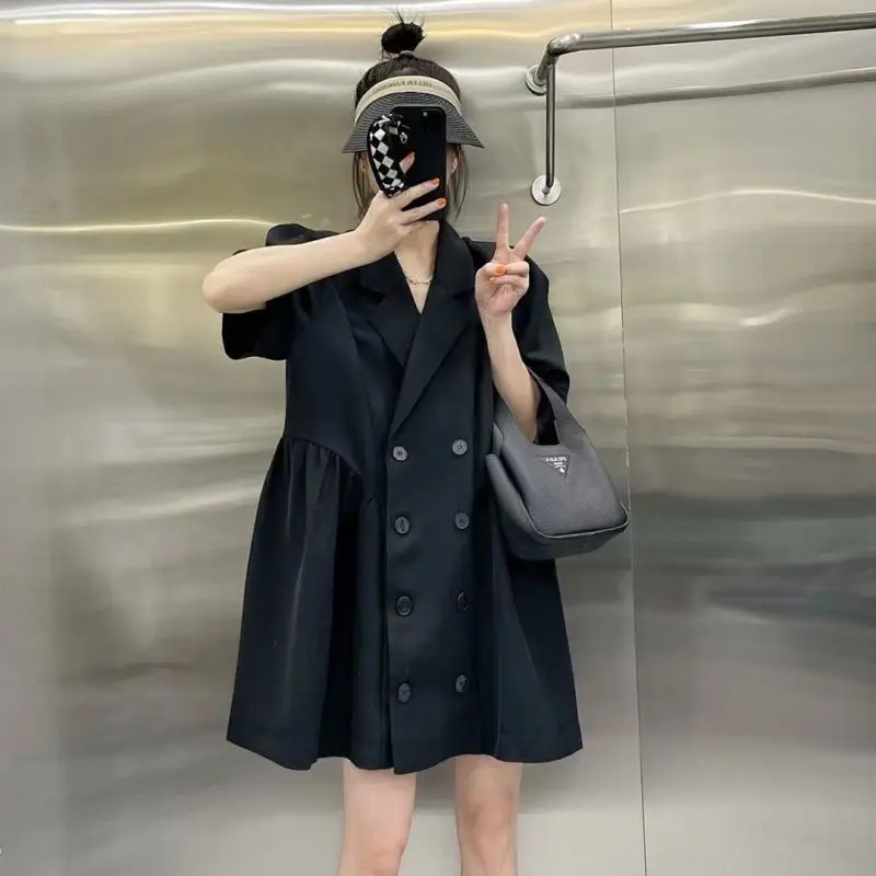 

Women's Spring Summer Dress Short Sleeve Double Breasted Thin Loose Trendy Premium Design Leisure Simple Brand New Soft Niche