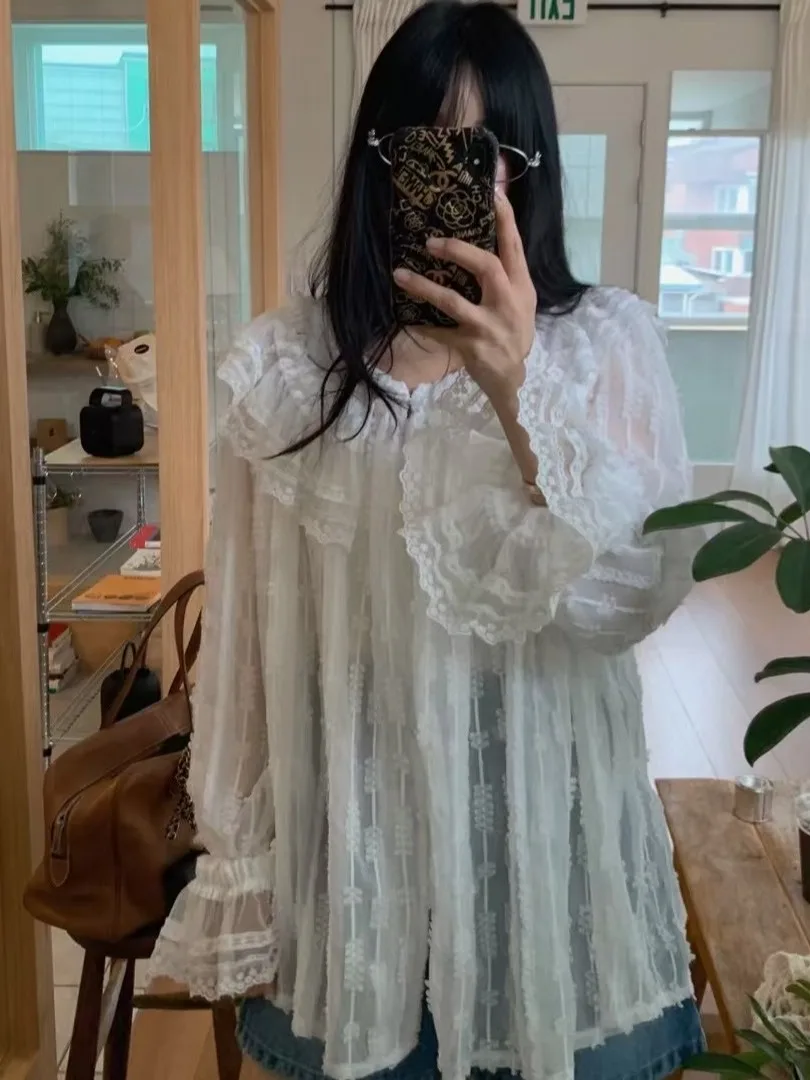 

Sweet Hook Lace Top Dongda Gate Ins Youthful Sle Faionable Women's Blouse Charming Embroidery Detail Casual Wear