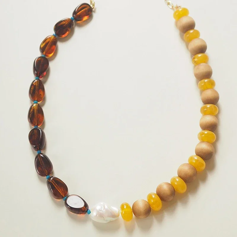 Boho Necklace for Women Vintage Multicolor Charm Necklace Natural Gemstones Baroque Pearl Pendant Summer Bohemian beaded Jewelry