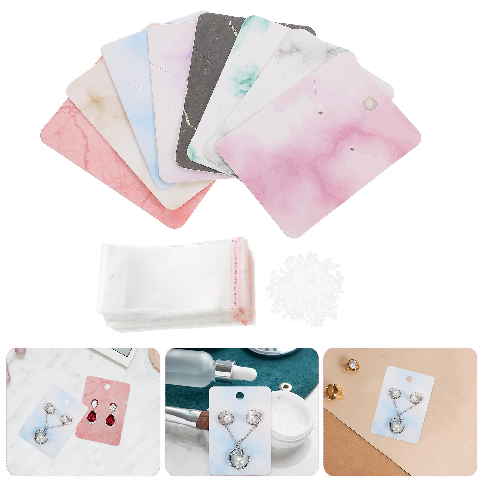 

1Set Jewelry Display Cards Marble Decor Earring Holding Cards Soft Backs Convenient Two Holes Necklace Earrings Display Kit