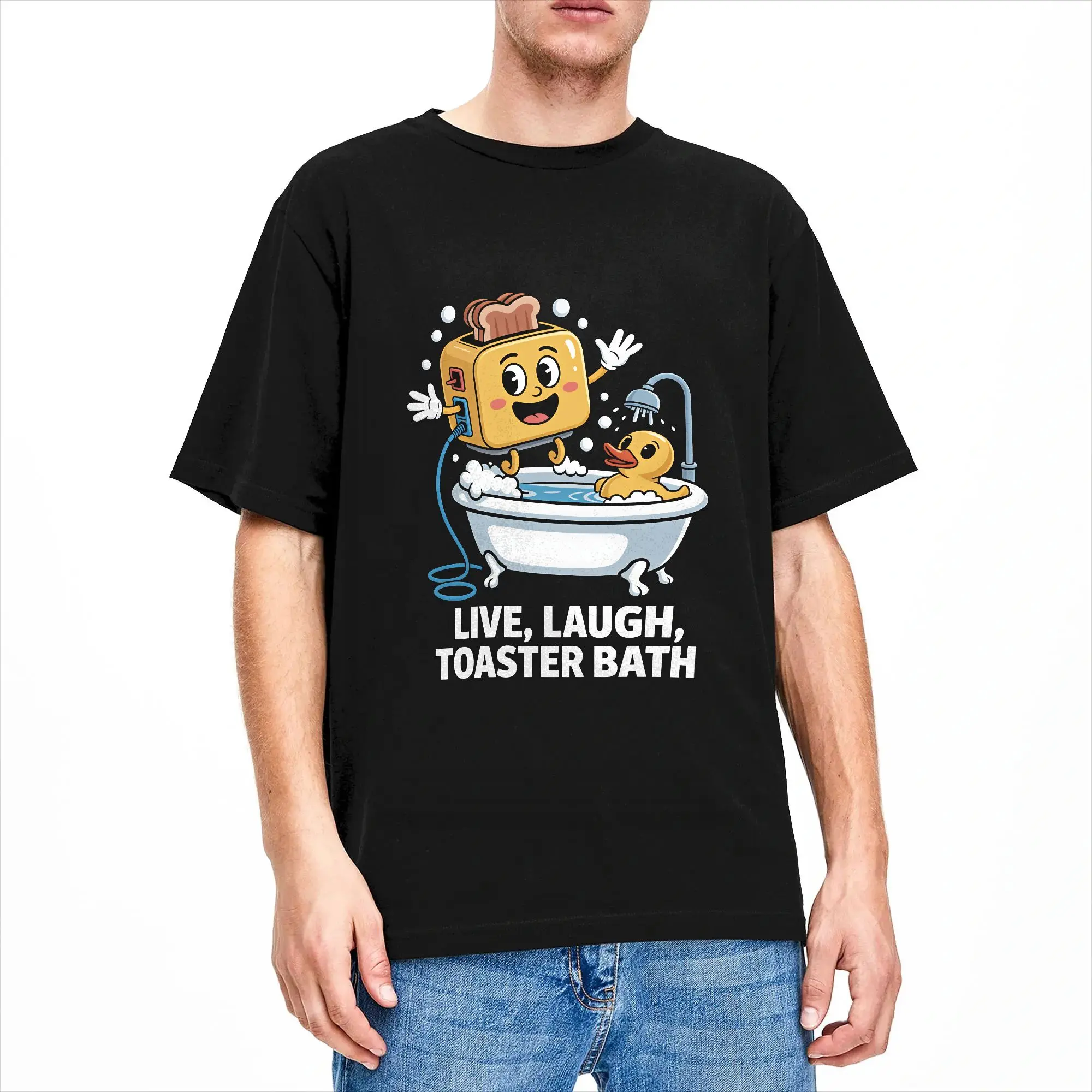 Casual T Shirt Summer Live Laugh Toaster Bath Hippie T Shirts  Cotton Tshirt for Man Y2K Basic Pattern Short Sleeve Tees