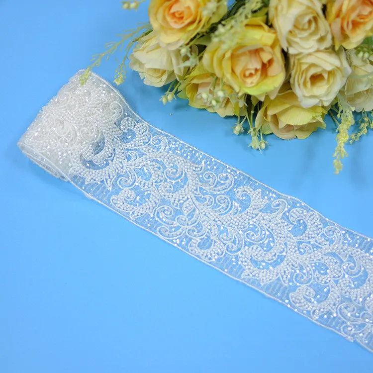 Nuovo abito da sposa cintura leggera tessuto di pizzo con perline di lusso largo 8.5cm