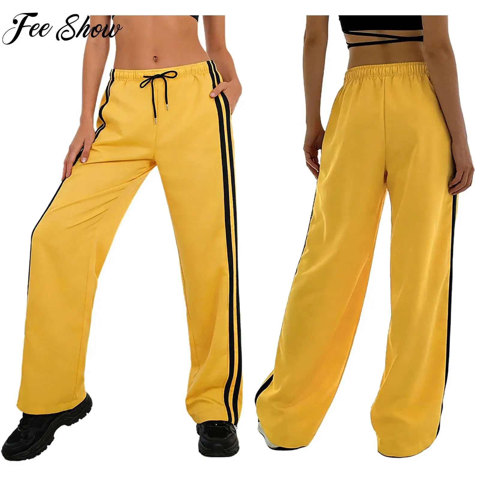 

Quick-Drying Side Stripes Athletic Pants for Womens Gym Yoga Sports Cycling Running Costume Adults Woman Stretchy Pants Trousers