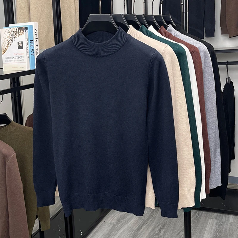 Maglione lavorato a maglia a maniche lunghe da uomo 2025 Autunno New Business e Leisure Maglione base primaverile e autunnale a collo alto e mezzo alto