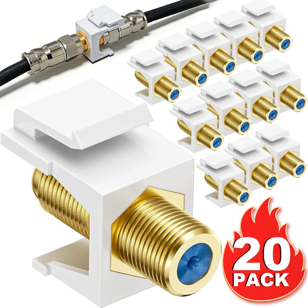 2-20PCS Gold-Plated Coaxial Cable Connector RG6 Keystone Jack Insert Universal for Satellite Receivers TV Routers Cable Box