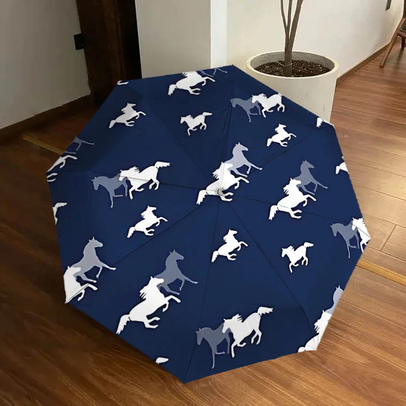 

Автоматический складной зонт с рисунком лошади, 1 шт. - Компактный легкий зонт с 8 спицами и прочной железной рамой, долговечный.