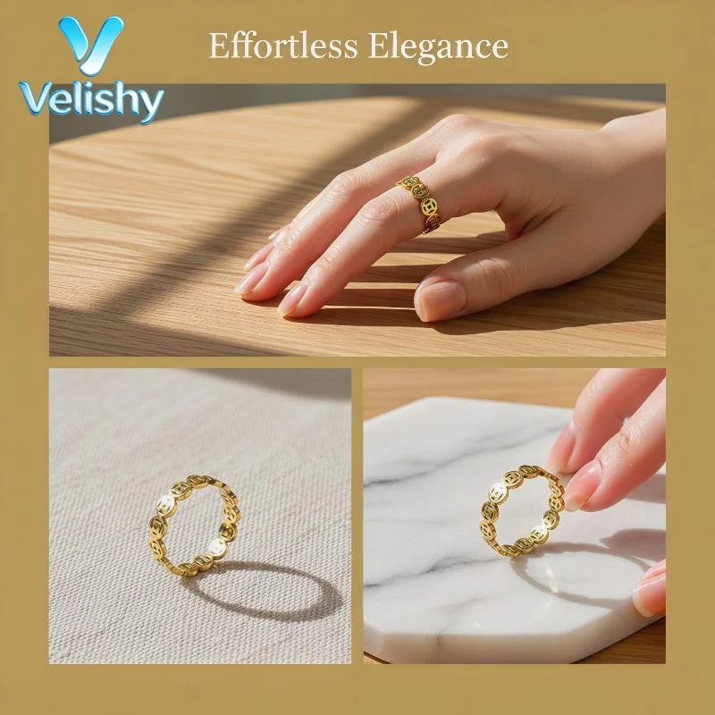 Hollow Lucky Coin Design Ring Fade Resistant Light Luxury Metal Finger Rings For Daily Wear Party Gift For Women Jewelry