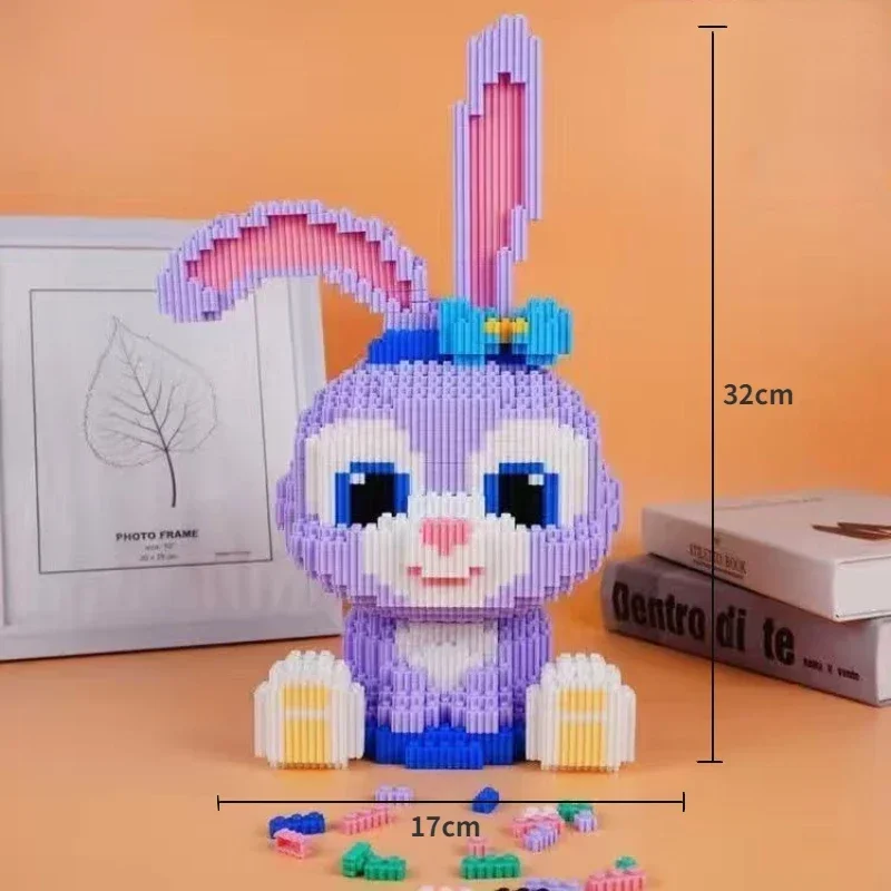 Disney 32cm-39cm Giantism StellaLou Small Particle Assembly Building Block Toy Kawaii Rabbit Blocks Toy Figures Children's Gifts