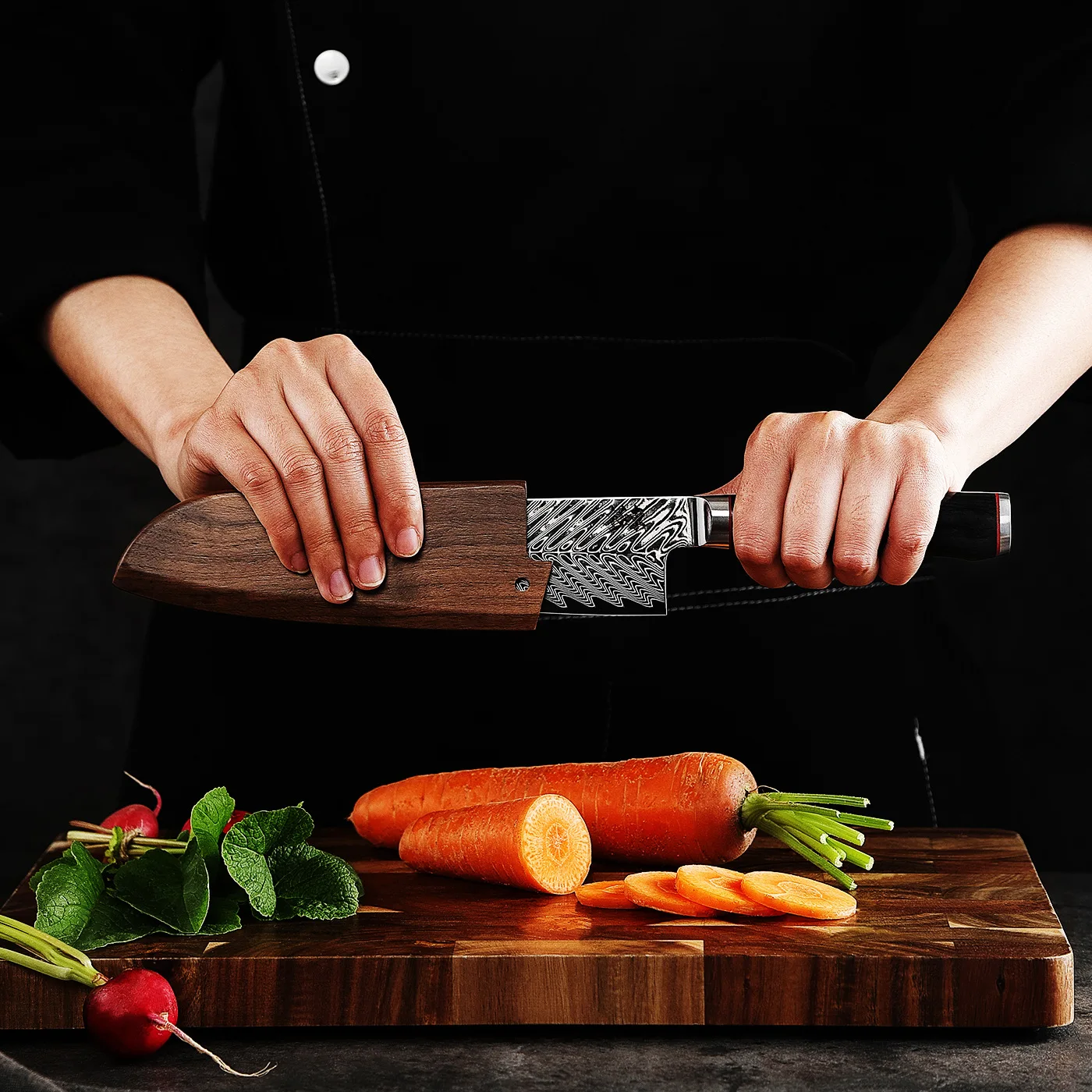 5.7 Inch Santoku Knife With Walnut Sheath 73-Layer Damascus Steel 10Cr15CoMov Blade Chef Cleaver Slicing Japanese Kitchen Knife