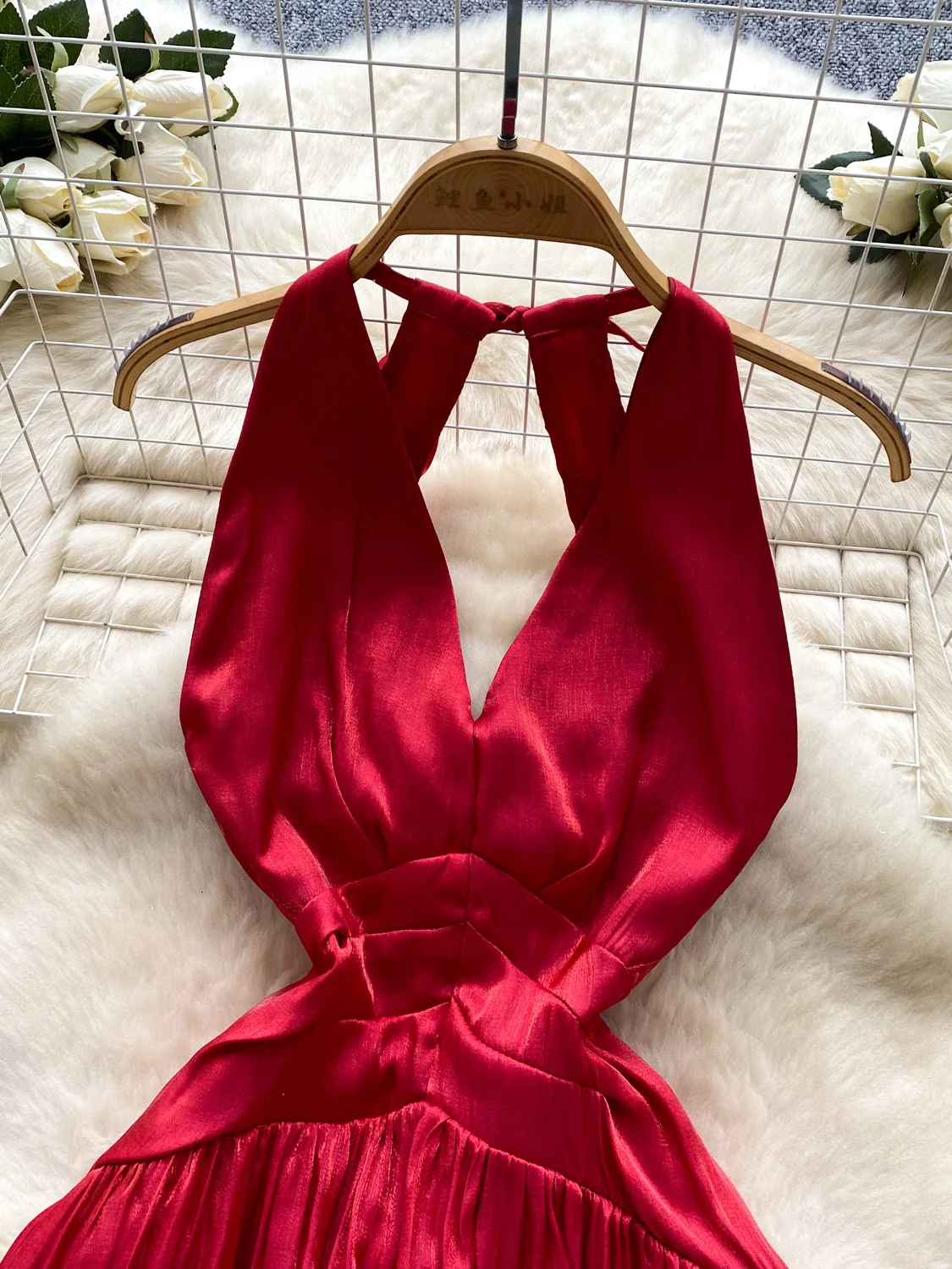 Ele V-Ne Strapl Satin ort Dr Women Summer Slimming Bal Ne Hanging Dr Korean Sle High Waist A-Line S...