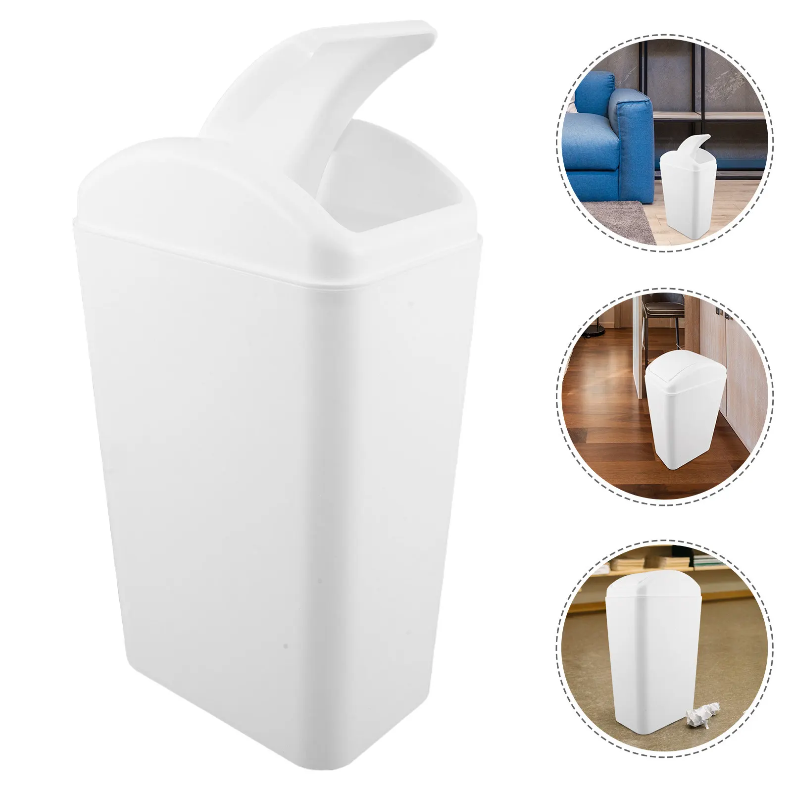 

Slim Plastic Trash Bin Swing Lid Space-Saving Large Capacity Garbage Container Narrow Waste Basket for Kitchen Bathroom Bedroom