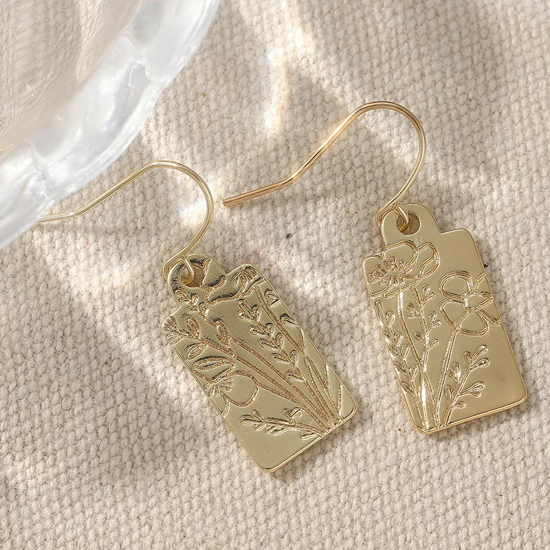 أقراط بسيطة مختومة يدويًا - أقراط نباتية - أقراط متدلية صغيرة - هدايا للنساء